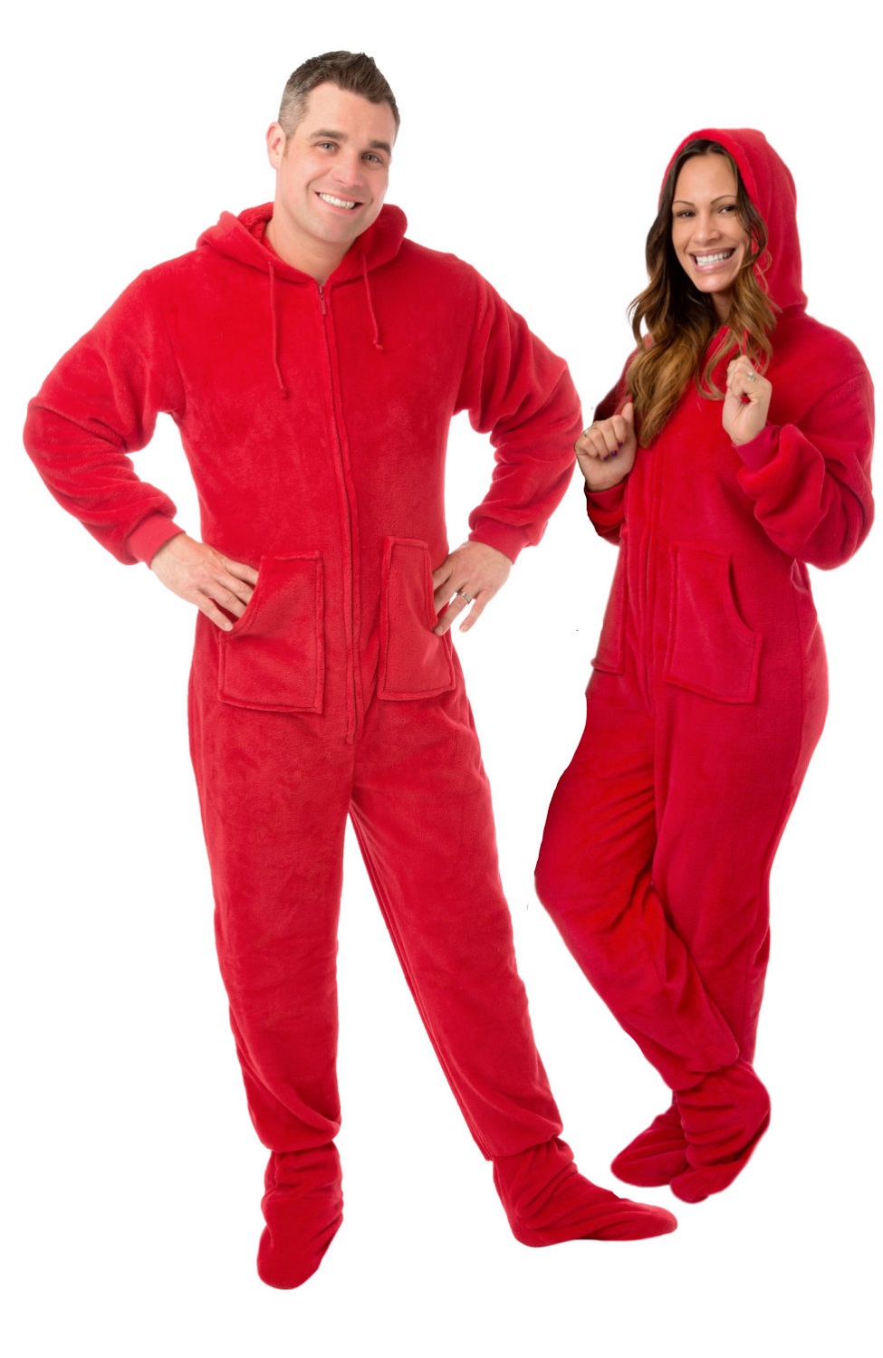 Micro-Polar Fleece Adult Footed Pajamas in Red: Big Feet Footed ...